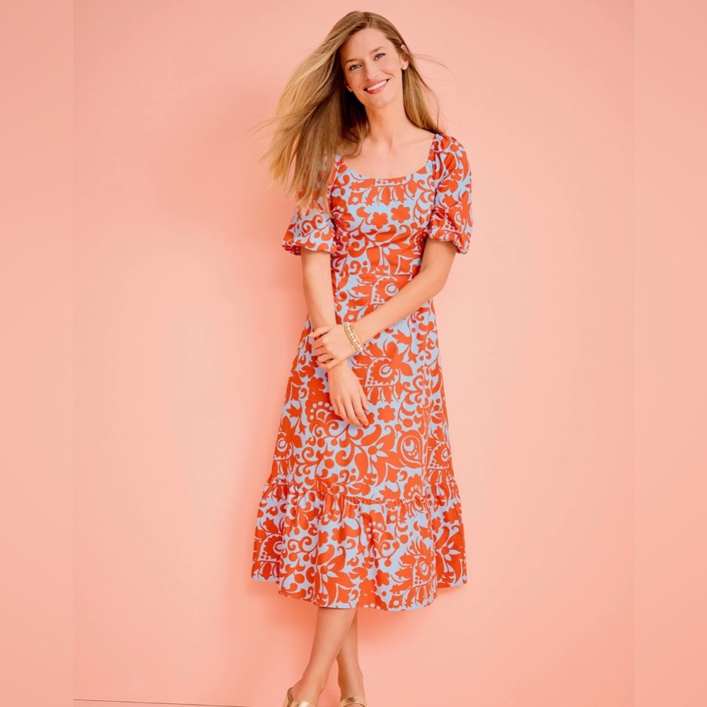 Puff Sleeve Poplin Dress - Jacobean